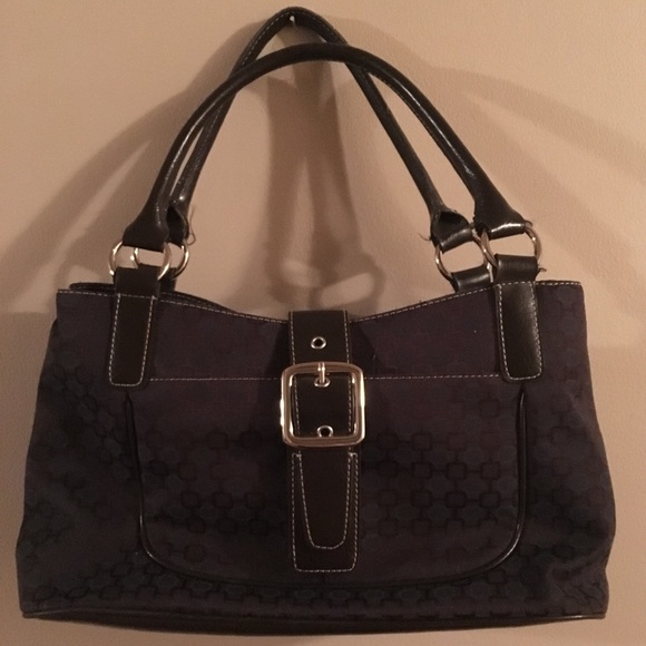 Black and Blue Square Print Handbag Purse - Picture 5 of 5